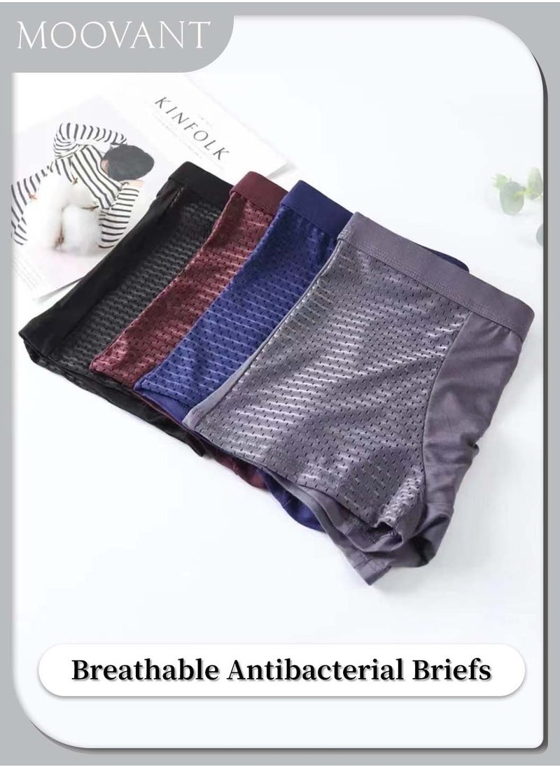 4 Pieces Men's Boxer Briefs Set, Ice Mesh Breathable, Comfortable, High Elastic, Thin, Quick Dry, Flat Boxer Shorts for Men