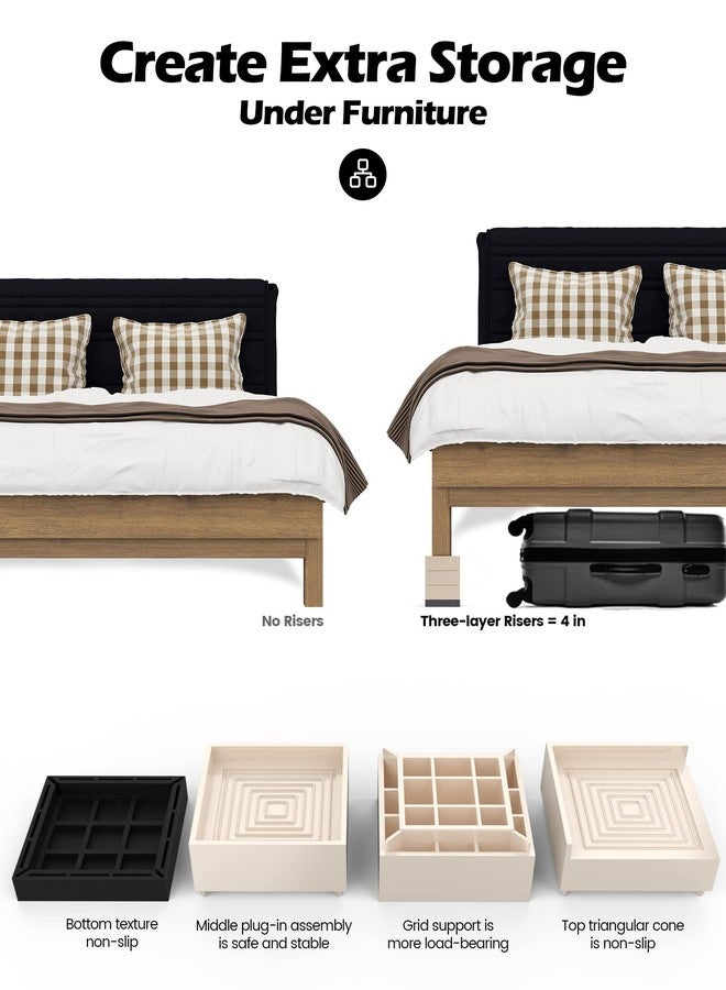 Tclouda Furniture Risers, Tclouda Bed/Sofa/Desk/Table/Chair Leg/Fridge Lifts to 1.5, 3 and 4 in, Square Adjustable Risers Blocks for Extenders, Heavy Duty Supports Up to 1300 Lbs, 4 in-Apricot-Square - Image 3