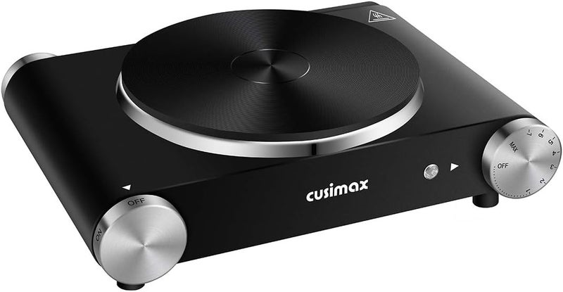 CUSIMAX Electric Hot Plate for Cooking Portable Single Burner 1500W Cast Iron hot plates Heat-up in Seconds Adjustable Temperature Control Stainless Steel Non-Slip Rubber Feet Upgraded Version B101 - Image 1