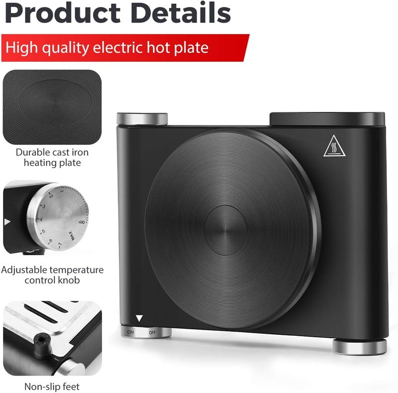 CUSIMAX Electric Hot Plate for Cooking Portable Single Burner 1500W Cast Iron hot plates Heat-up in Seconds Adjustable Temperature Control Stainless Steel Non-Slip Rubber Feet Upgraded Version B101 - Image 3