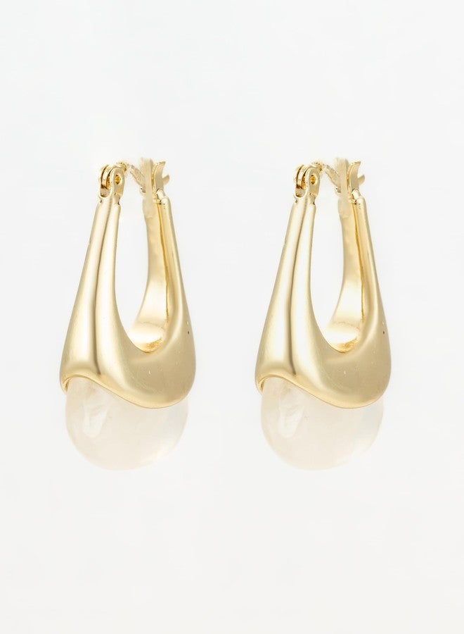 Bevogue Modern Oval Hoop Earrings | Stylish Gold Plated Brass Drop Earrings with White Stone Accents (ER4135) - Image 4