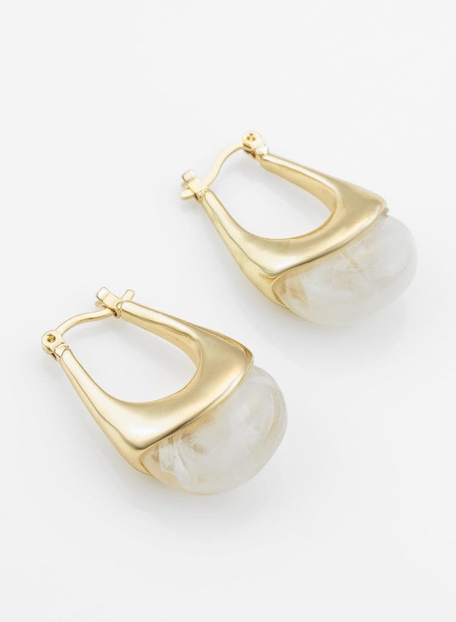 Bevogue Modern Oval Hoop Earrings | Stylish Gold Plated Brass Drop Earrings with White Stone Accents (ER4135) - Image 5