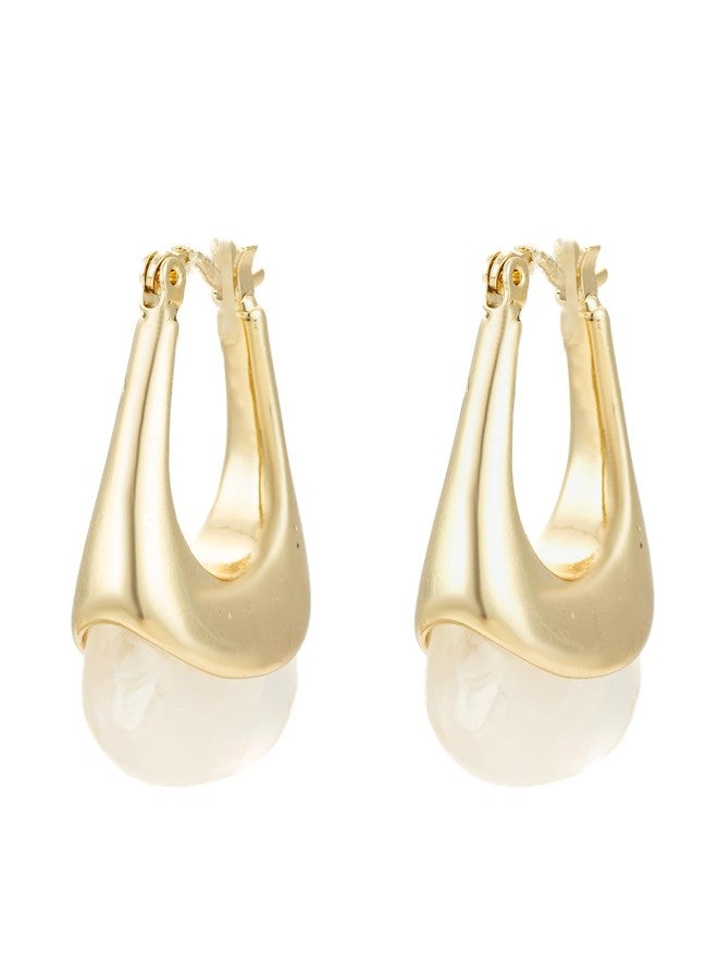 Bevogue Modern Oval Hoop Earrings | Stylish Gold Plated Brass Drop Earrings with White Stone Accents (ER4135) - Image 1