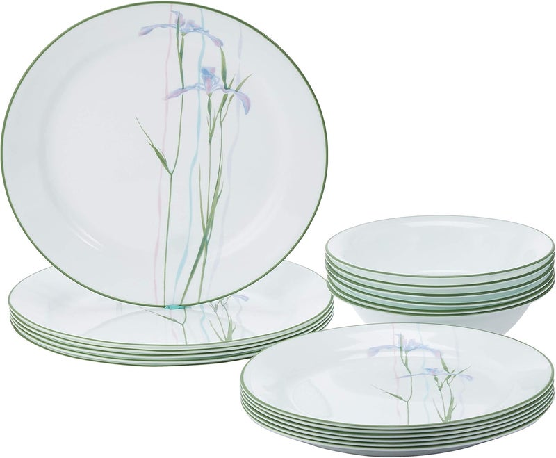 Corelle Vitrelle 3- Layer Glass Shadow Iris - 18 Pieces Set, White and Purple - Image 1