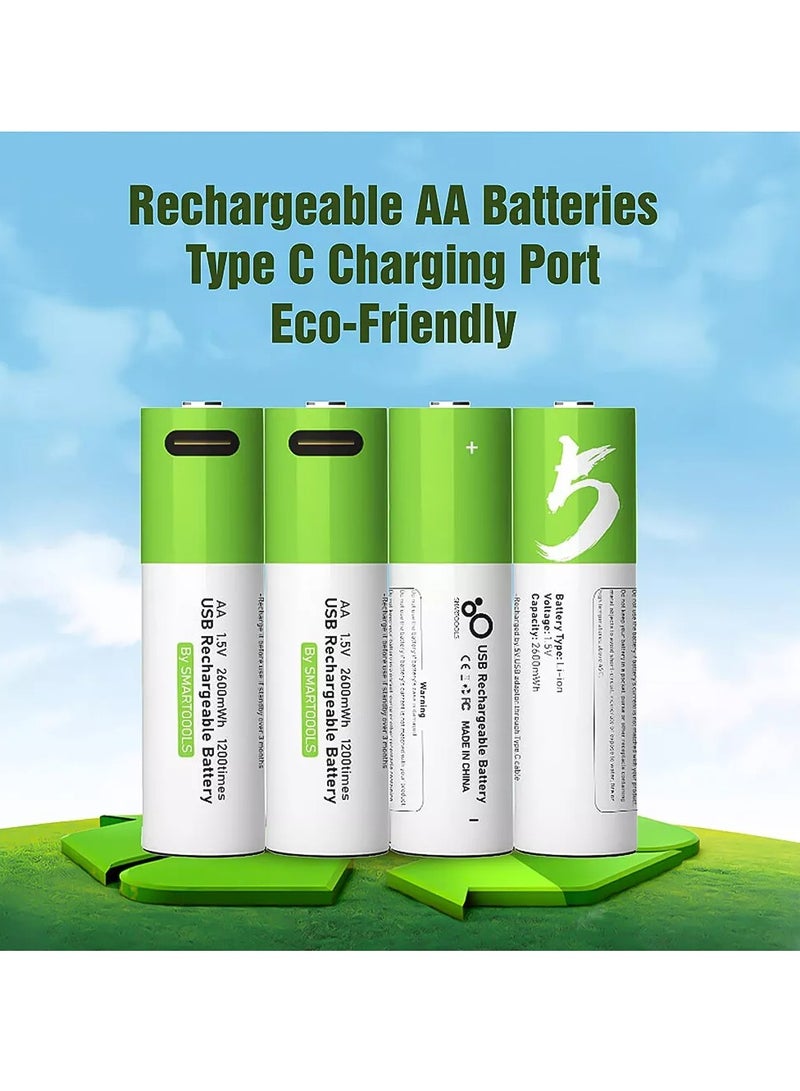 AA 1.5V Rechargeable Batteries 2600mWh with USB-C Charging Cable – Fast Charging & Overcharge Protection (Pack of 4) - Image 1