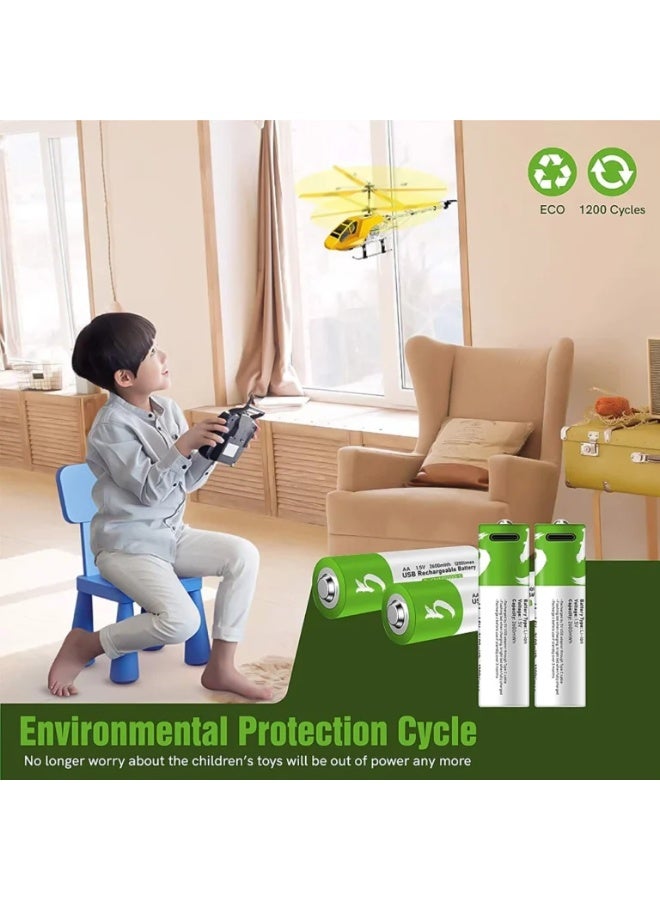 AA Rechargeable Batteries 1.5V with 750mWh Capacity – Lithium-Ion Batteries with USB-C Charging Cable, Fast and High-Capacity Charging – Safe and Reliable with Overcharge Protection – Continuous Output up to 1200 Cycles – Pack of 4 Multi-Purpose Batteries for Electronics, Games, Lamps, Remote Controls, Home Equipment, and Cameras – Long-Lasting, Stable, and Powerful Energy for Every Use – Reusable Batteries to Reduce Waste and Protect the Environment – Easy to Charge, Eco-Friendly, and Safe for All Household and Electronic Devices - Image 1