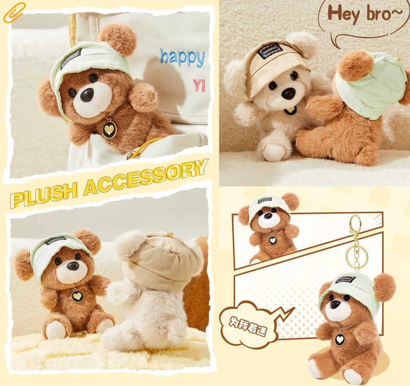 YILANFULL Teddy Bear Bag charm Plush Keychain Cute Kawaii Bear Keyring Purse Backpack Handbag Tote Charms Bookbag Decorations (Brown) - Image 3