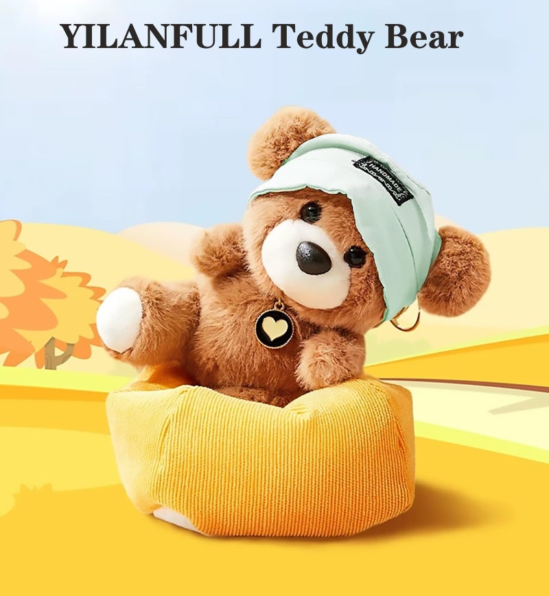 YILANFULL Teddy Bear Bag charm Plush Keychain Cute Kawaii Bear Keyring Purse Backpack Handbag Tote Charms Bookbag Decorations (Brown) - Image 2