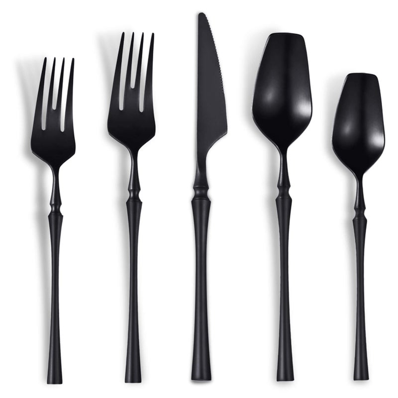 Lemeya 20Piece Matte Black Silverware Set for 4Modern 1810 Stainless Steel Flatware SetUnique Rustic Cutlery Utensils SetSpoon and Fork Set for Home RestaurantMirror PolishedDishwasher Safe