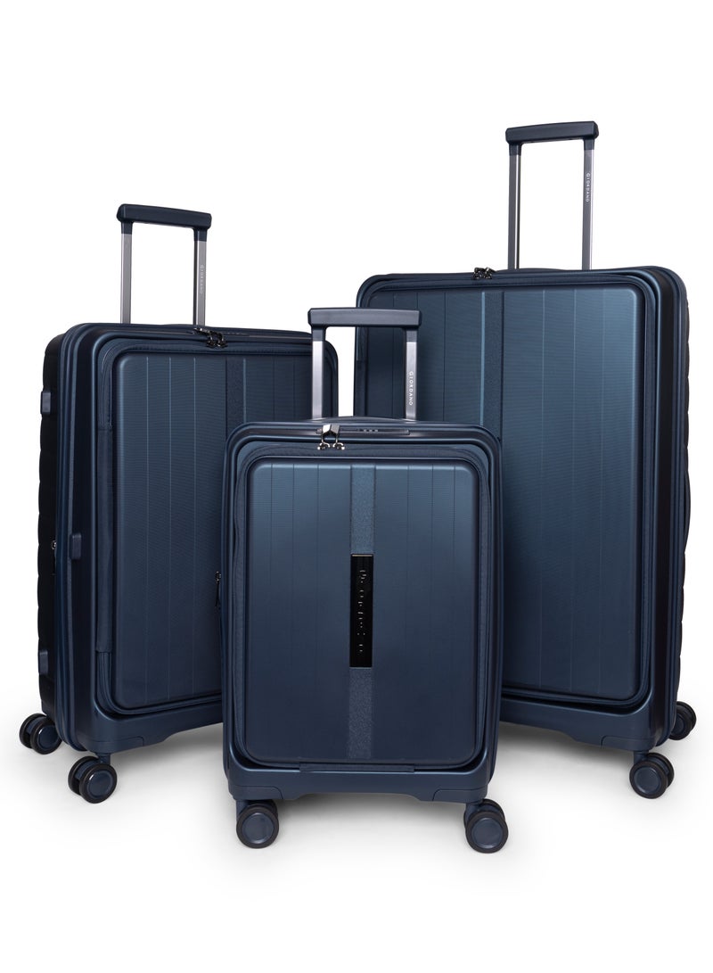 GIORDANO Giordano Titanium Front Opening Hardshell Luggage Set, Unbreakable Expandable, Secure Lock, 4 Double Wheels Travel Lugggage, Laptop Compartment on Small Carry-on Cabin Luggage, Checked Luggage. Navy  - Image 1