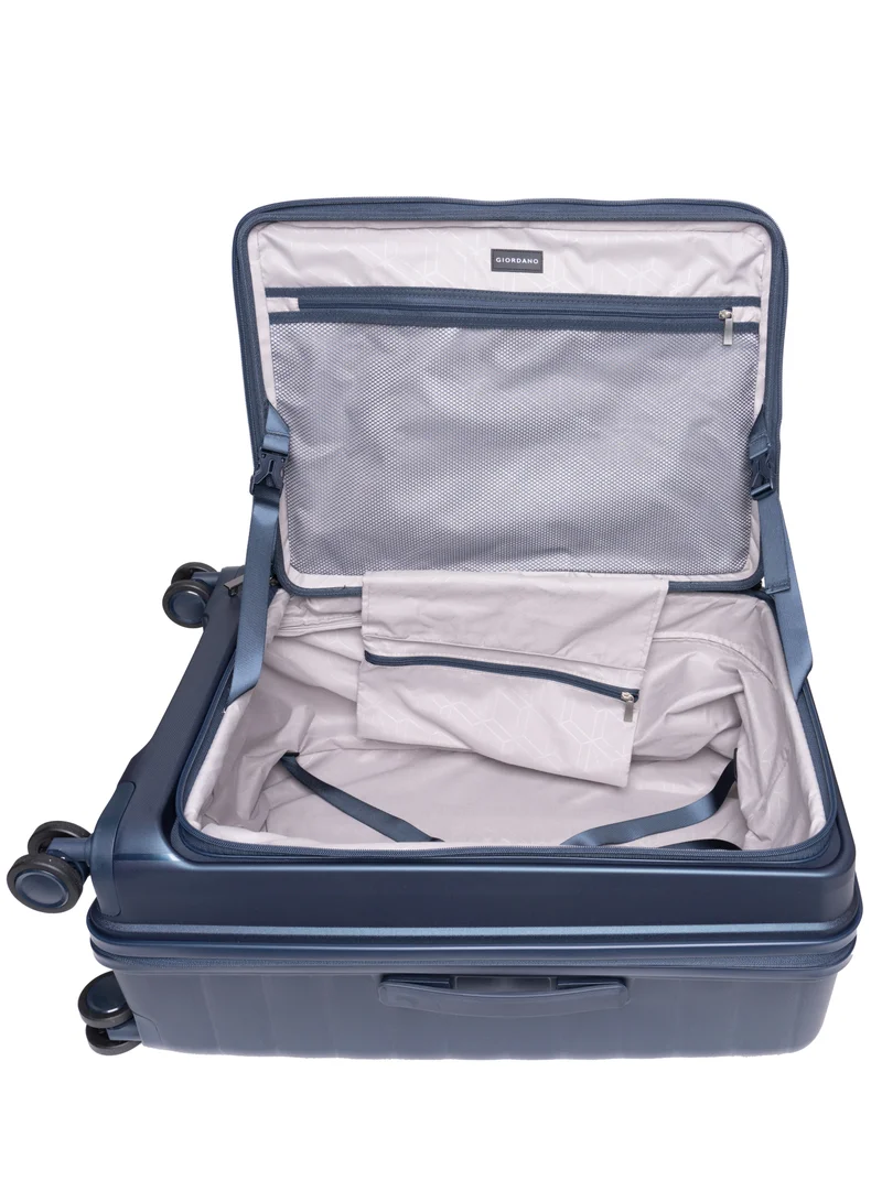 GIORDANO Navy Giordano Titanium Front Opening Hardshell Luggage Set, Unbreakable Expandable, Secure Lock, 4 Double Wheels Travel Lugggage, Laptop Compartment on Small Carry-on Cabin Luggage, Checked Luggage. Navy  | Best Price UAE