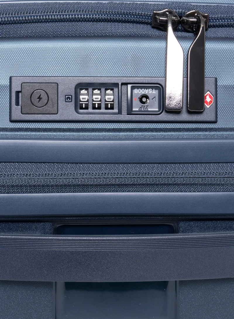 GIORDANO Navy Giordano Titanium Front Opening Hardshell Luggage Set, Unbreakable Expandable, Secure Lock, 4 Double Wheels Travel Lugggage, Laptop Compartment on Small Carry-on Cabin Luggage, Checked Luggage. Navy  | Best Price UAE