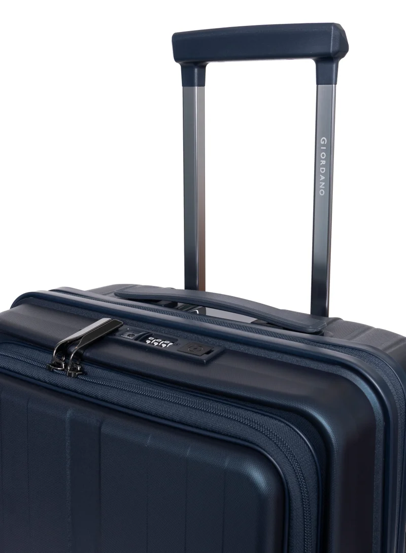 GIORDANO Navy Giordano Titanium Front Opening Hardshell Luggage Set, Unbreakable Expandable, Secure Lock, 4 Double Wheels Travel Lugggage, Laptop Compartment on Small Carry-on Cabin Luggage, Checked Luggage. Navy  | Best Price UAE