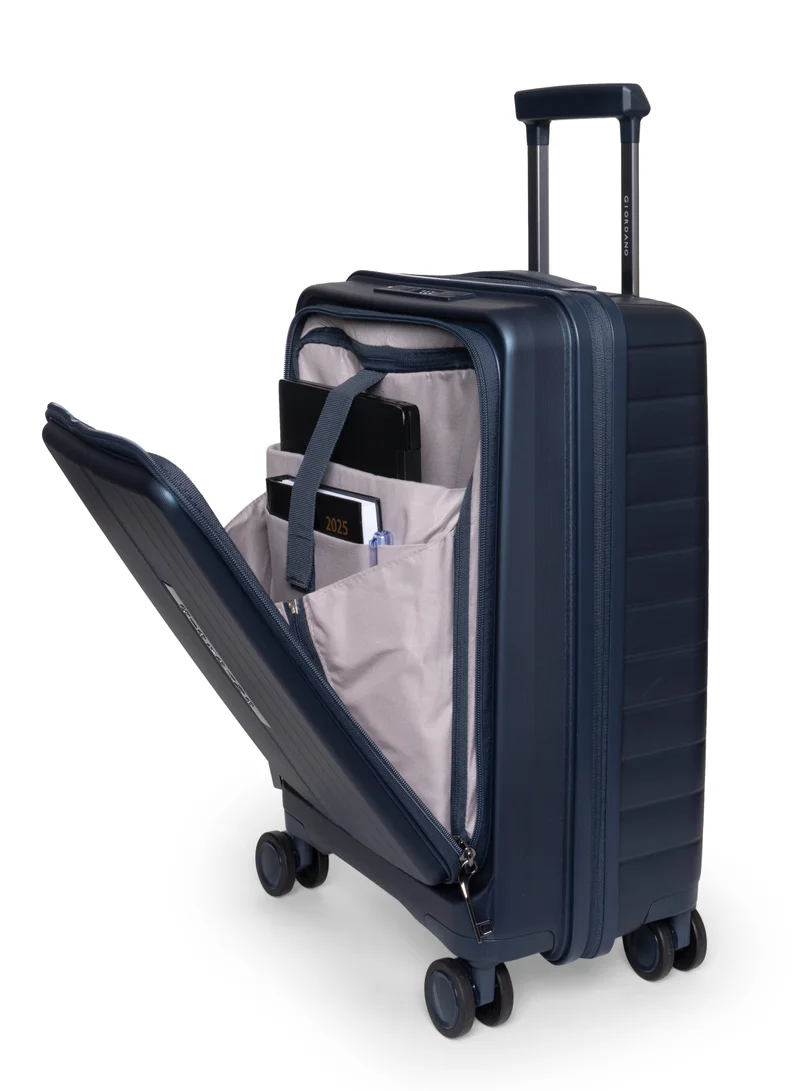 GIORDANO Navy Giordano Titanium Front Opening Hardshell Luggage Set, Unbreakable Expandable, Secure Lock, 4 Double Wheels Travel Lugggage, Laptop Compartment on Small Carry-on Cabin Luggage, Checked Luggage. Navy  | Best Price UAE