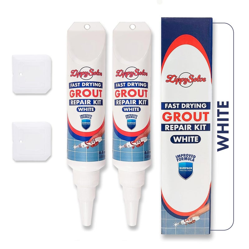ZippySolve Tile Grout, Repair Kit, 2 Pack Grout Filler, Restore & Renew Tile Joints Line, Fast Drying Grout Paint Squeeze Tube for Bathroom Shower Kitchen Floor, Waterproof (17.6 oz, White) - Image 1