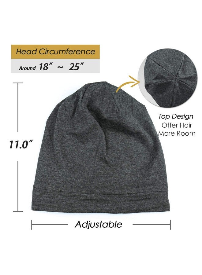 FocusCare Satin Lined Sleep Cap Bamboo Slouchy Bonnet Headwear Curly Hair Beanie Dark Grey - Image 5