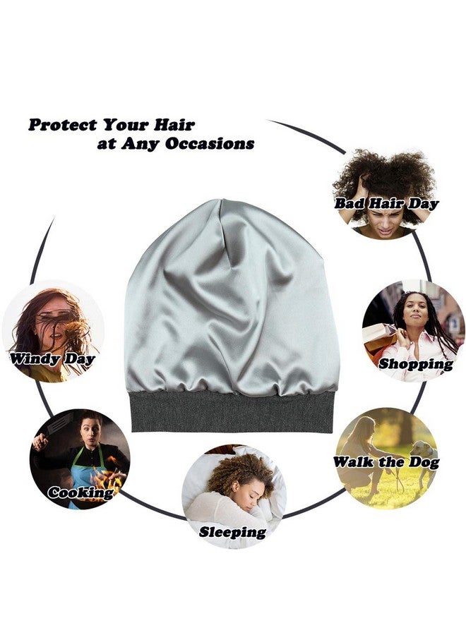 FocusCare Satin Lined Sleep Cap Bamboo Slouchy Bonnet Headwear Curly Hair Beanie Dark Grey - Image 3