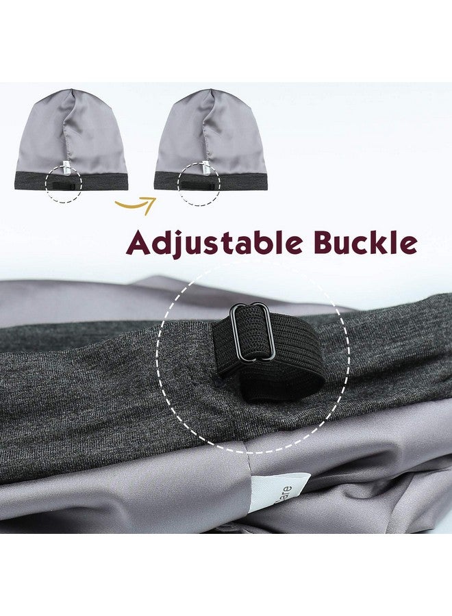 FocusCare Satin Lined Sleep Cap Bamboo Slouchy Bonnet Headwear Curly Hair Beanie Dark Grey - Image 4