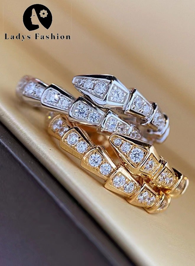 18K Real Gold Plated Ring With Full Diamond Serpentine Shape Opening Adjustable Casual Ring - Image 5