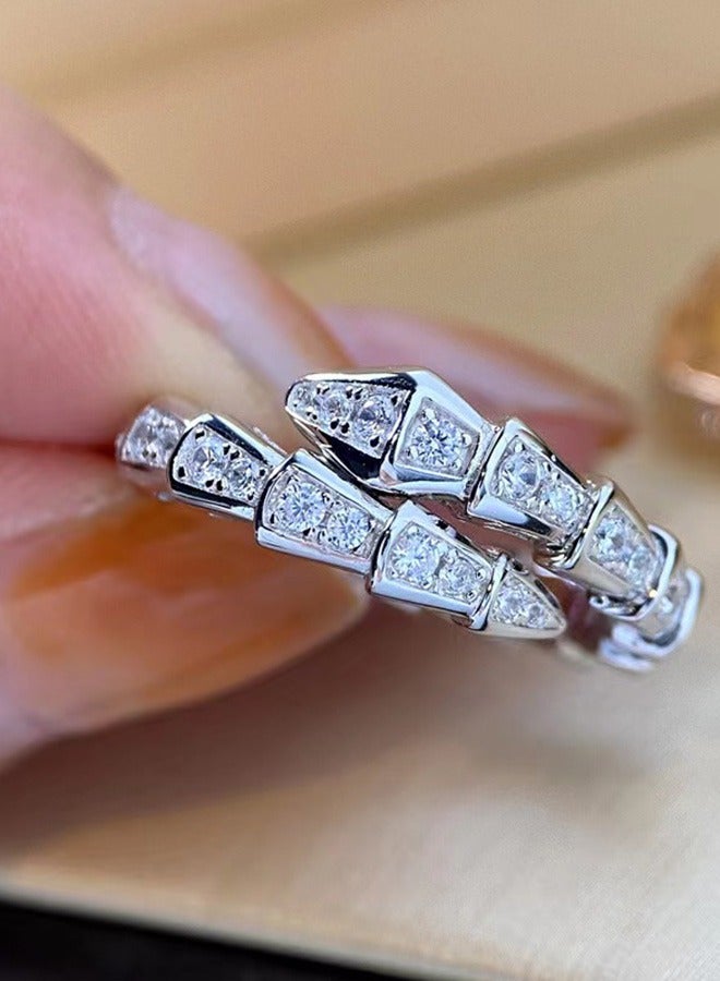 18K Real Gold Plated Ring With Full Diamond Serpentine Shape Opening Adjustable Casual Ring - Image 2