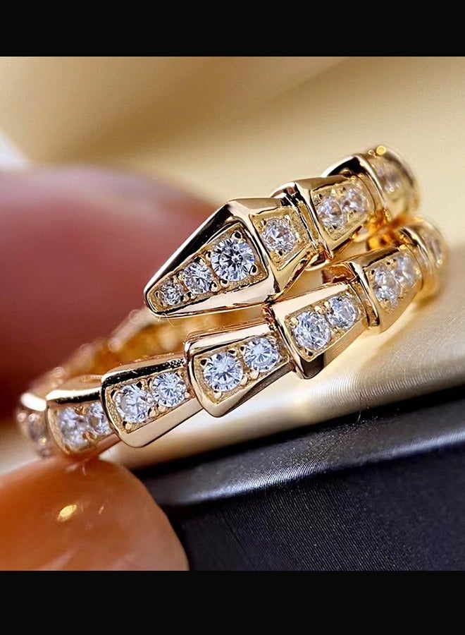 18K Real Gold Plated Ring With Full Diamond Serpentine Shape Opening Adjustable Casual Ring - Image 1