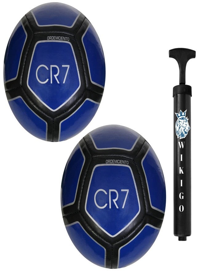 WIKIGO Pack of 2 Blue CR-7 Football with Air Pump | Water Resistant | Football for Training & Match Practice Outdoor Soccer Ball Rubber | Size 5 - Image 1