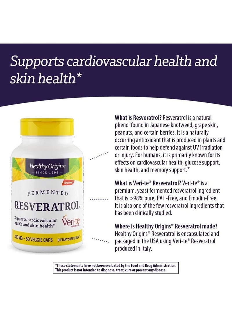 Healthy Origins - Resveratrol Supports Cardiovascular Health and Skin Health ( Veri-te ) Dietary Supplement 300mg - 60 Veggie Caps - Image 1