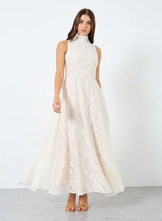 Styli  Styli Lace Sleeveless High Neck Maxi Dress for Women | Best Price UAE
