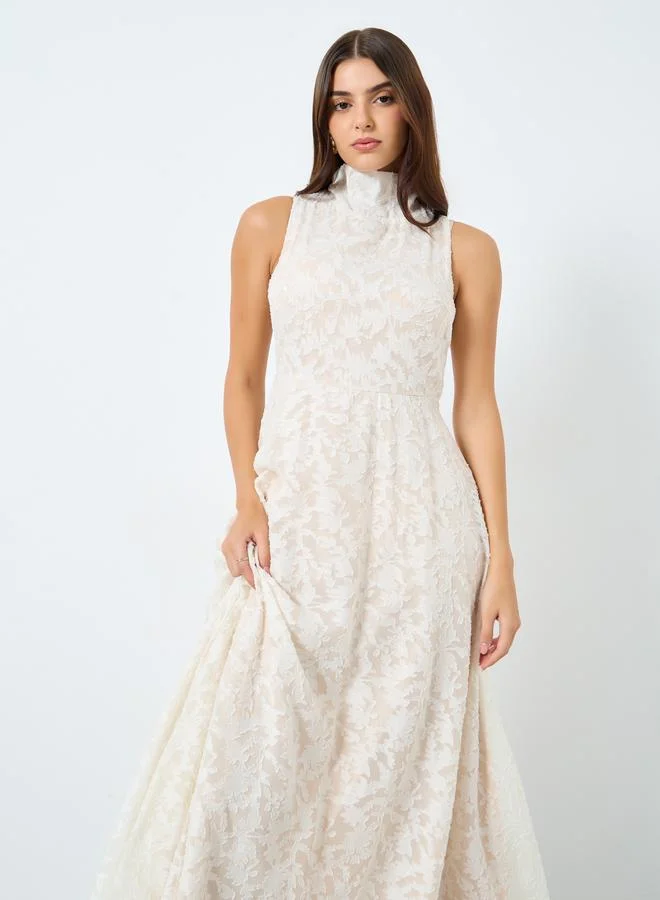 Styli Lace Sleeveless High Neck Maxi Dress