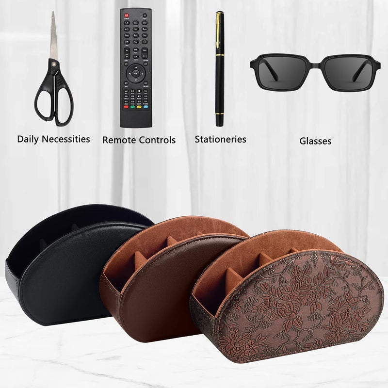RHCSZ N Leather Remote Control Holder TV Remote CaddyBox, Bedside Table Organizer for Controller, Media, Mail, Calculator, Mobile Phone and Pen Storage, Retro - Image 2