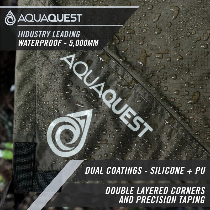 AquaQuest Guide Tarp â€“ Ultralight Waterproof (5,000 mm) Seamâ€‘Taped 40D Ripstop Rain Fly for Backpacking, Stealth Camping & Thruâ€‘Hiking â€“ 10Ã—10 Olive Drab - Image 2