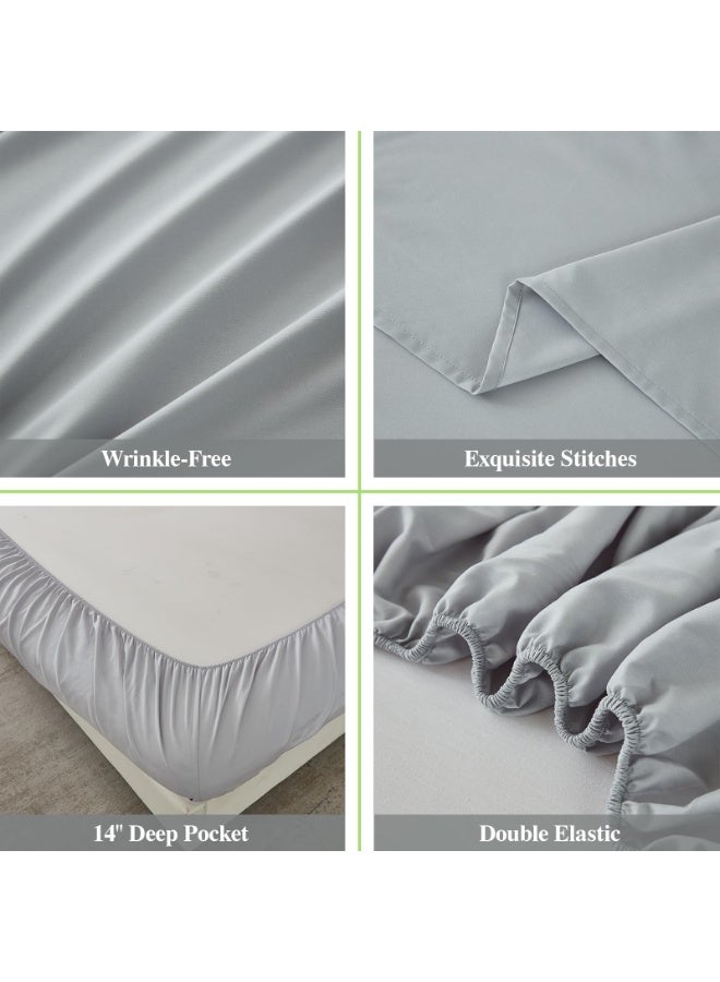 LEFAFA 4 Piece Bed Sheet Set, Soft Breathable Bamboo Polyester Sheets for Queen Size Bed Sheets with Deep Pocket, Hotel Luxury Breathable Cooling Bedding Sheet, 1 Fitted, 1 Flat, 2 Pillowcase(Full) - Image 3