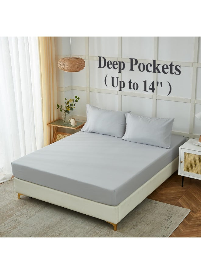 LEFAFA 4 Piece Bed Sheet Set, Soft Breathable Bamboo Polyester Sheets for Queen Size Bed Sheets with Deep Pocket, Hotel Luxury Breathable Cooling Bedding Sheet, 1 Fitted, 1 Flat, 2 Pillowcase(Full) - Image 5