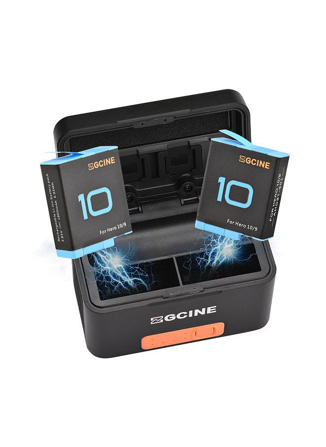ZGCINE - ZGCINE PS-G10 mini Portable Sports Camera Battery Fast Charging Case 5200mAh Wireless Dual Battery Charger with Type-C Port 2pcs 1800mAh Batteries Replacement for GoPro Hero 11/10/9 - Image 1