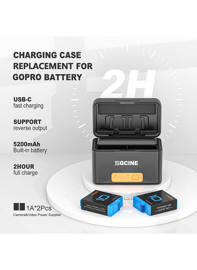 ZGCINE - ZGCINE PS-G10 mini Portable Sports Camera Battery Fast Charging Case 5200mAh Wireless Dual Battery Charger with Type-C Port 2pcs 1800mAh Batteries Replacement for GoPro Hero 11/10/9 - Image 1