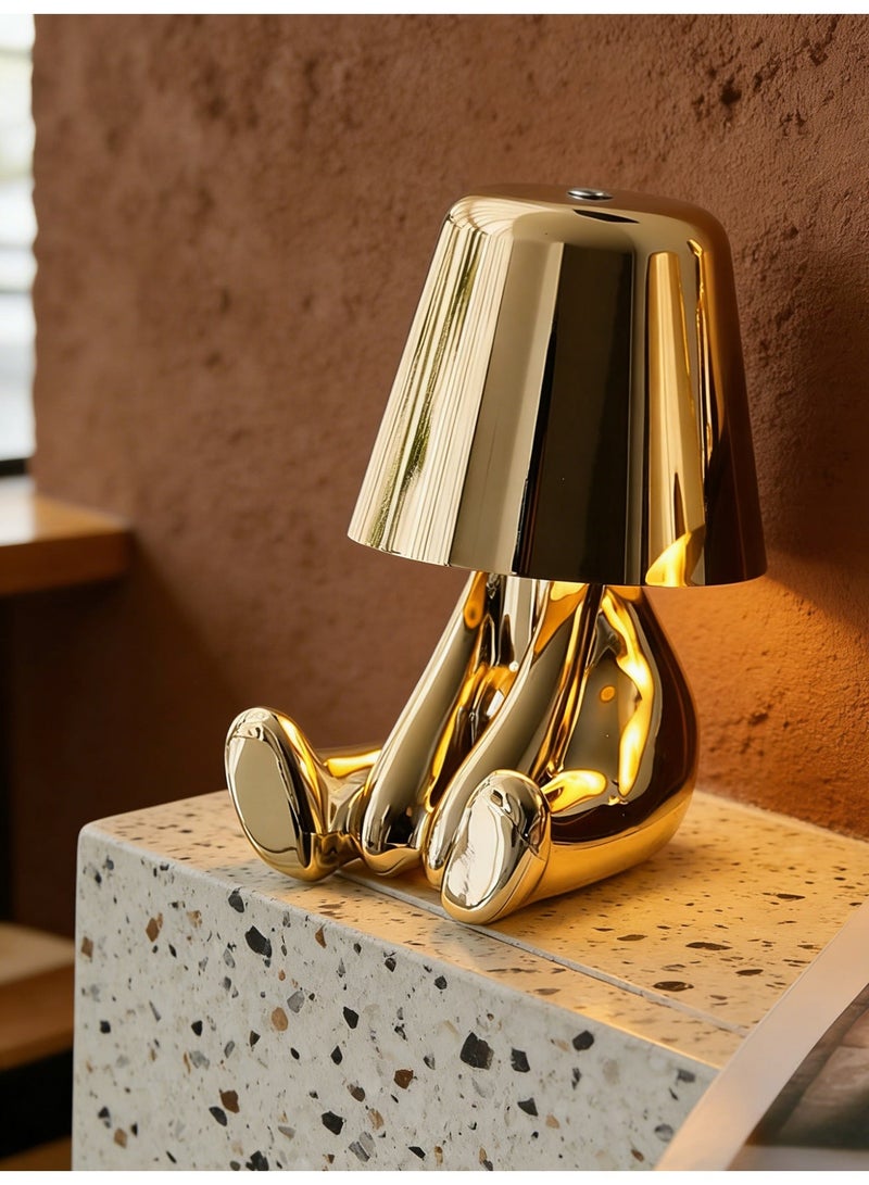 Little Golden Man Night Light, Cordless LED Table Lamp with Touch Sensor, 3-Level Dimming & Rechargeable Battery, Creative Decorative Desk Light for Home Office, Bedroom, Living Room, Unique Gift for Friends - Image 1