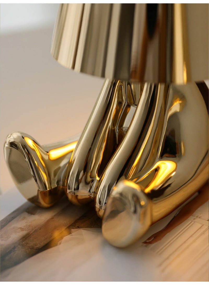 Little Golden Man Night Light, Cordless LED Table Lamp with Touch Sensor, 3-Level Dimming & Rechargeable Battery, Creative Decorative Desk Light for Home Office, Bedroom, Living Room, Unique Gift for Friends - Image 2