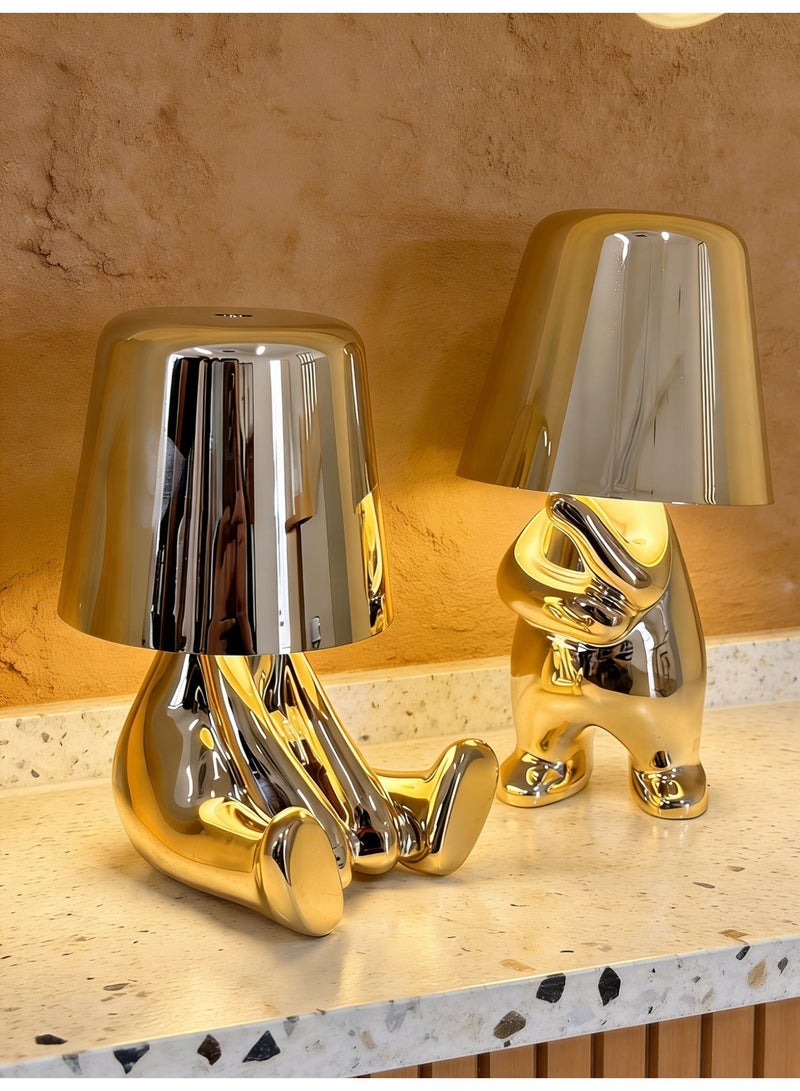 Little Golden Man Night Light, Cordless LED Table Lamp with Touch Sensor, 3-Level Dimming & Rechargeable Battery, Creative Decorative Desk Light for Home Office, Bedroom, Living Room, Unique Gift for Friends - Image 4