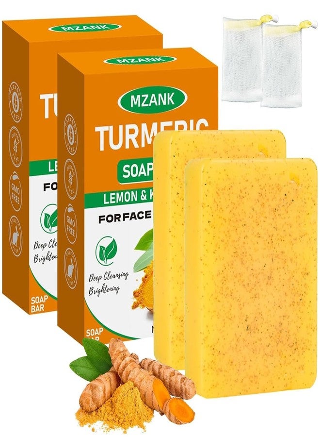 MZANK 2 Pack Kojic Acid Soap,Dark Spot Remover Turmeric Soap Bars Brightening & Moisturizing with Collagen,Vitamin,Hyaluronic Acid,Retinol,Shea Butter,Tumeric Soaps for Face Body All Skin Types - Image 1