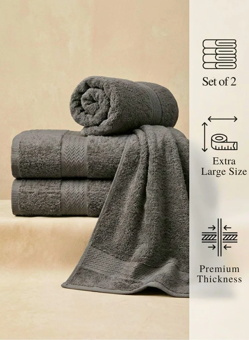 1Chase  Luxury Cotton Bath Towels – Set of 2 Large Grey Towels | 70x140 cm, 600 GSM, Ultra-Soft & Absorbent Hotel & Spa Quality  | Best Price UAE