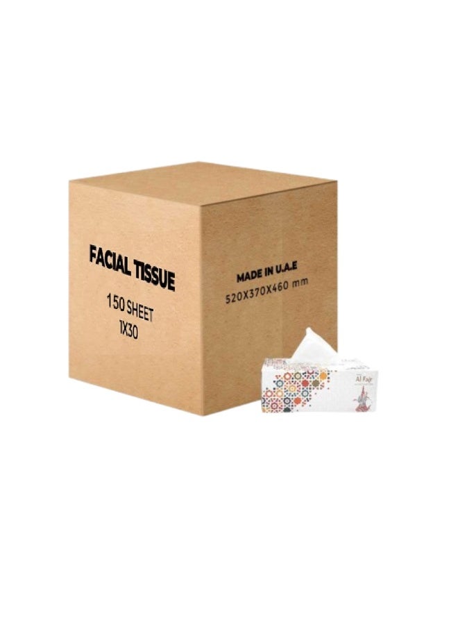 Al Fajr مناديل الوجه الناعمة الفجر 150 ورقة، 2 طبقة، 30 عبوة - Image 1