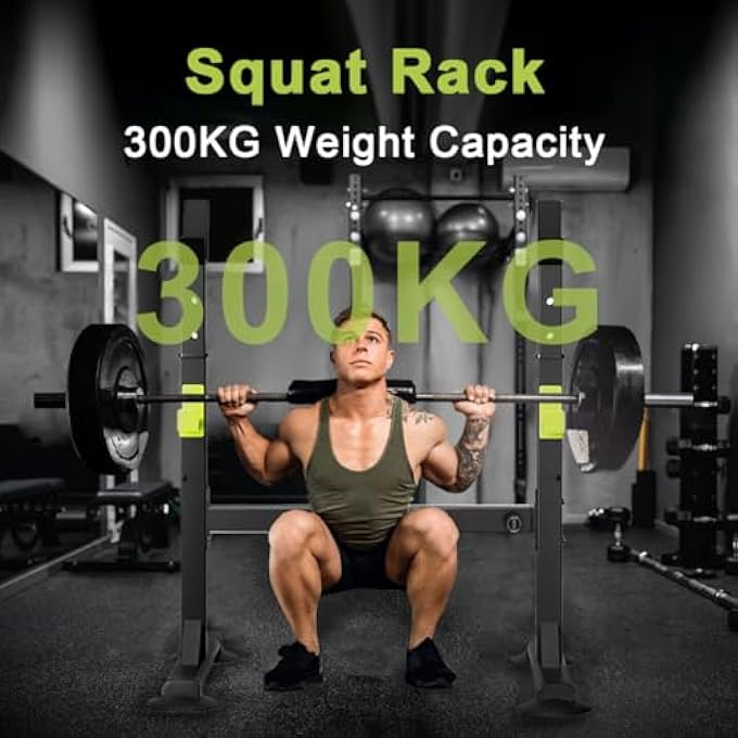rayihni Squat Rack Stand Fitness Barbell Stand Pull Up Bar, Strength Training Bench Press Rack Adjustable Power Barbell Rack Dip Stand Multifunctional Dumbbell Rack Weight Lifting Home Indoor Gym, Load 300Kg - Image 2