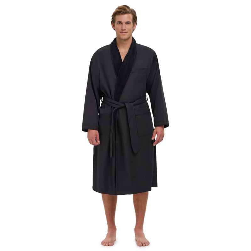 MONARCH Plush Lined Microfiber Bath Robe for Men or Women Soft Microfiber Shell with Polyester Lining Generously Sized ResortGrade Spa Hotel Robe with Pockets Machine Washable Black