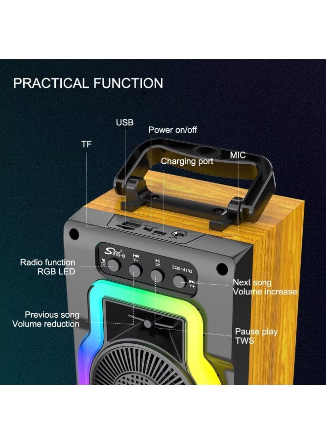 سينجي مكبر صوت كاريوكي لاسلكي بتقنية البلوتوث، مزود بميكروفون وإضاءة حفلات LED RGB، يدعم تشغيل الموسيقى عبر USB/TF/AUX وبطارية قابلة لإعادة الشحن؛ يتميز بصوت عالي القوة وجهير عميق، ويُعد خياراً مثالياً للاستخدام المنزلي، والفعاليات الخارجية، والحفلات، والتجمعات - طراز ZQS14102 - Image 3