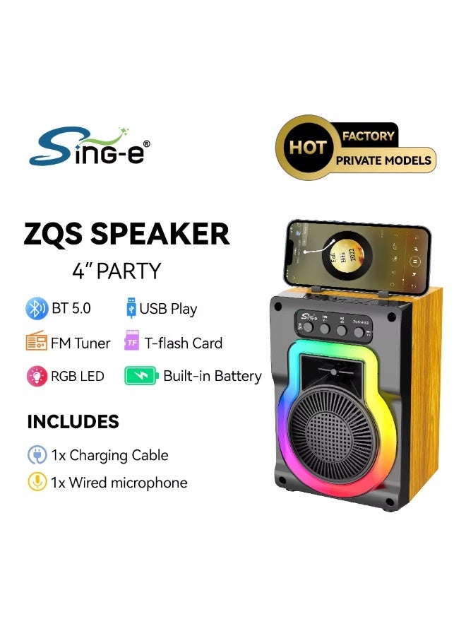 سينجي مكبر صوت كاريوكي لاسلكي بتقنية البلوتوث، مزود بميكروفون وإضاءة حفلات LED RGB، يدعم تشغيل الموسيقى عبر USB/TF/AUX وبطارية قابلة لإعادة الشحن؛ يتميز بصوت عالي القوة وجهير عميق، ويُعد خياراً مثالياً للاستخدام المنزلي، والفعاليات الخارجية، والحفلات، والتجمعات - طراز ZQS14102 - Image 4