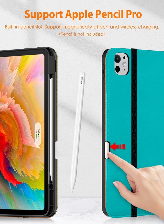 دتو جراب DTTO لجهاز iPad Pro مقاس 13 بوصة (M5/M4) 2025/2024، غطاء فاخر من الجلد الطبيعي للأعمال مع حامل قلم - خاصية التشغيل/الإيقاف التلقائي وزوايا عرض متعددة، حزام يد وجيب مدمجان، لون أزرق سماوي - Image 3