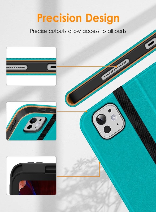 دتو جراب DTTO لجهاز iPad Pro مقاس 13 بوصة (M5/M4) 2025/2024، غطاء فاخر من الجلد الطبيعي للأعمال مع حامل قلم - خاصية التشغيل/الإيقاف التلقائي وزوايا عرض متعددة، حزام يد وجيب مدمجان، لون أزرق سماوي - Image 5