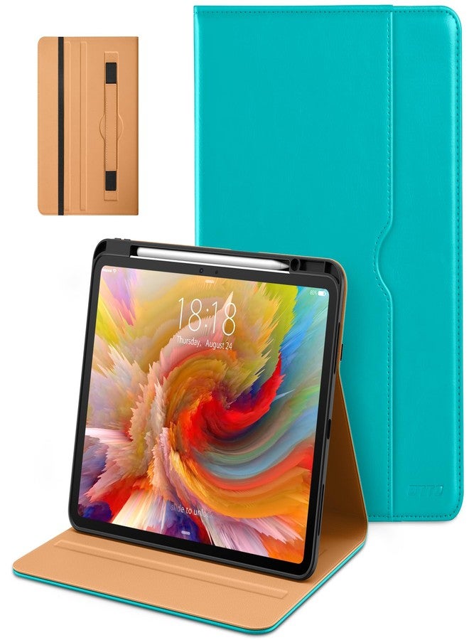 دتو جراب DTTO لجهاز iPad Pro مقاس 13 بوصة (M5/M4) 2025/2024، غطاء فاخر من الجلد الطبيعي للأعمال مع حامل قلم - خاصية التشغيل/الإيقاف التلقائي وزوايا عرض متعددة، حزام يد وجيب مدمجان، لون أزرق سماوي - Image 1