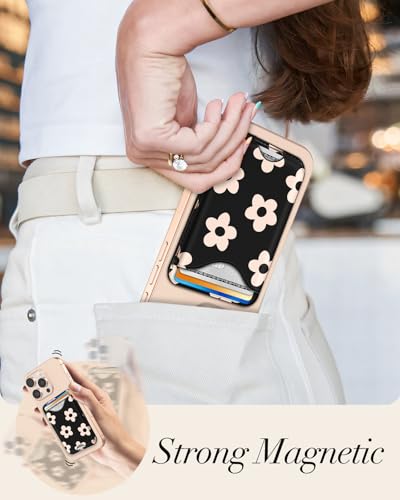 Shorogyt Compatible with Magsafe Wallet Magnetic Card Holder - Black Flower Phone Wallets for Women Teen Girls Cute for iPhone 17/16/15/14/13/12 Series Slim for Apple Mag RFID Magnet, Fit 3 Cards - Image 3