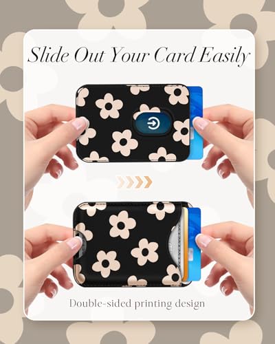 Shorogyt Compatible with Magsafe Wallet Magnetic Card Holder - Black Flower Phone Wallets for Women Teen Girls Cute for iPhone 17/16/15/14/13/12 Series Slim for Apple Mag RFID Magnet, Fit 3 Cards - Image 4